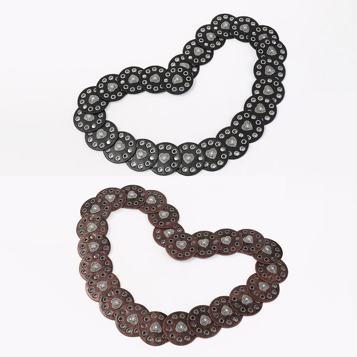 Cintura da donna in pelle rotonda e cava, squisita, nera e marrone rossiccio - image 5