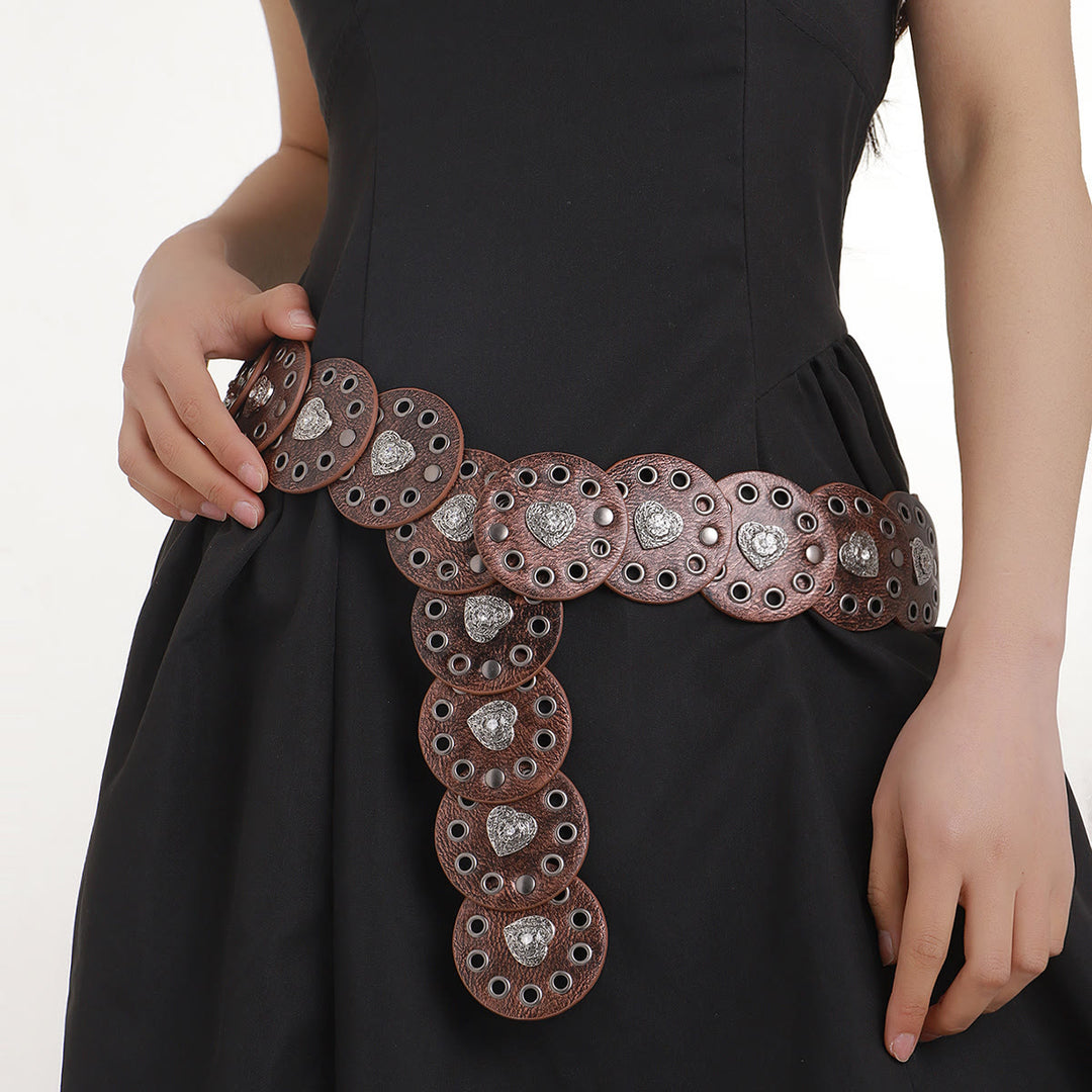 Cintura da donna in pelle rotonda e cava, squisita, nera e marrone rossiccio - Marrone rossastro - image 0