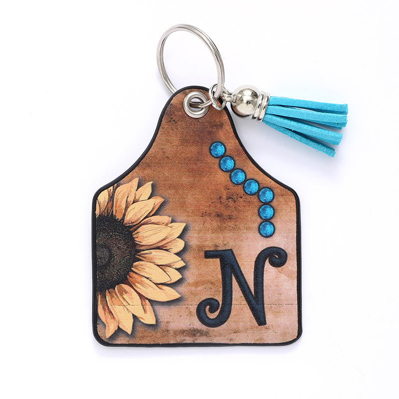 Portachiavi in pelle con nappa a forma di girasole e lettera in stile occidentale - N - image 15
