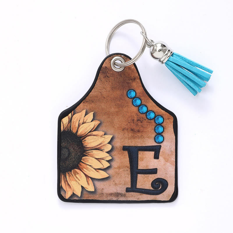 Portachiavi in pelle con nappa a forma di girasole e lettera in stile occidentale - E - image 6