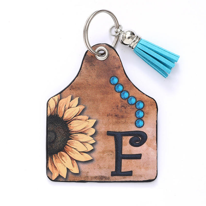 Portachiavi in pelle con nappa a forma di girasole e lettera in stile occidentale - F - image 7