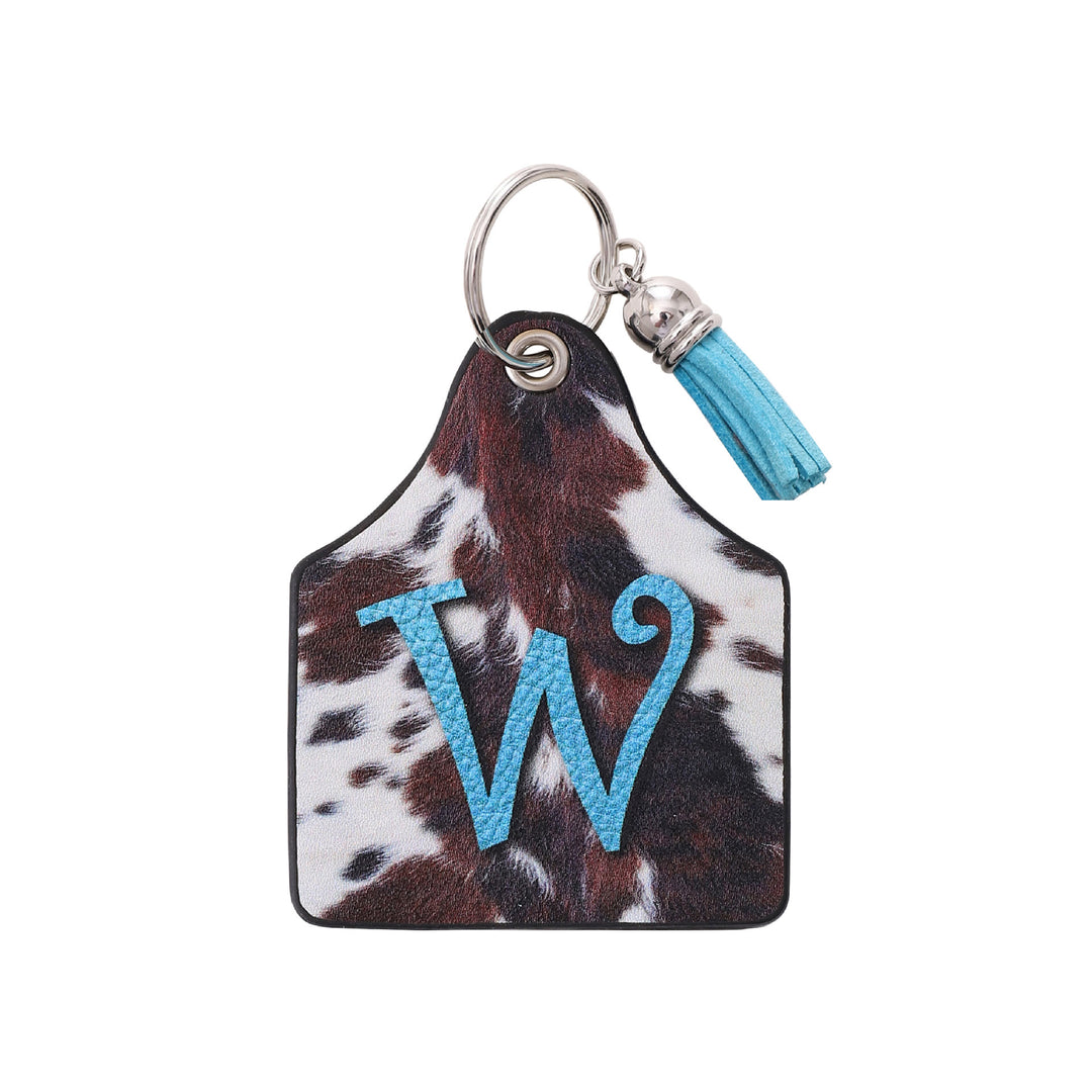 Portachiavi in pelle con motivo mucca da fattoria vintage western e stampa di lettere - O - image 19