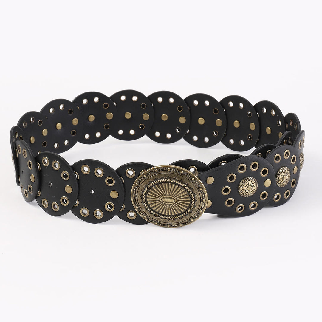Cintura da donna in pelle nera con cuciture rotonde personalizzate in stile western retrò - image 2