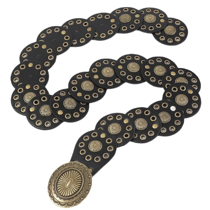 Cintura da donna in pelle nera con cuciture rotonde personalizzate in stile western retrò - image 3