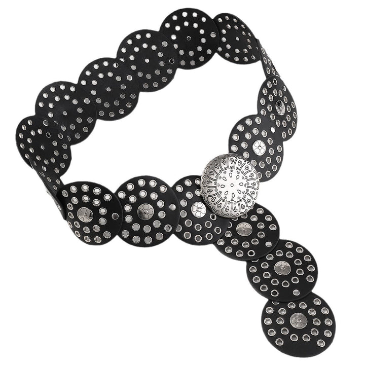 Cintura da donna in pelle con disco in argento cavo in stile western - image 3