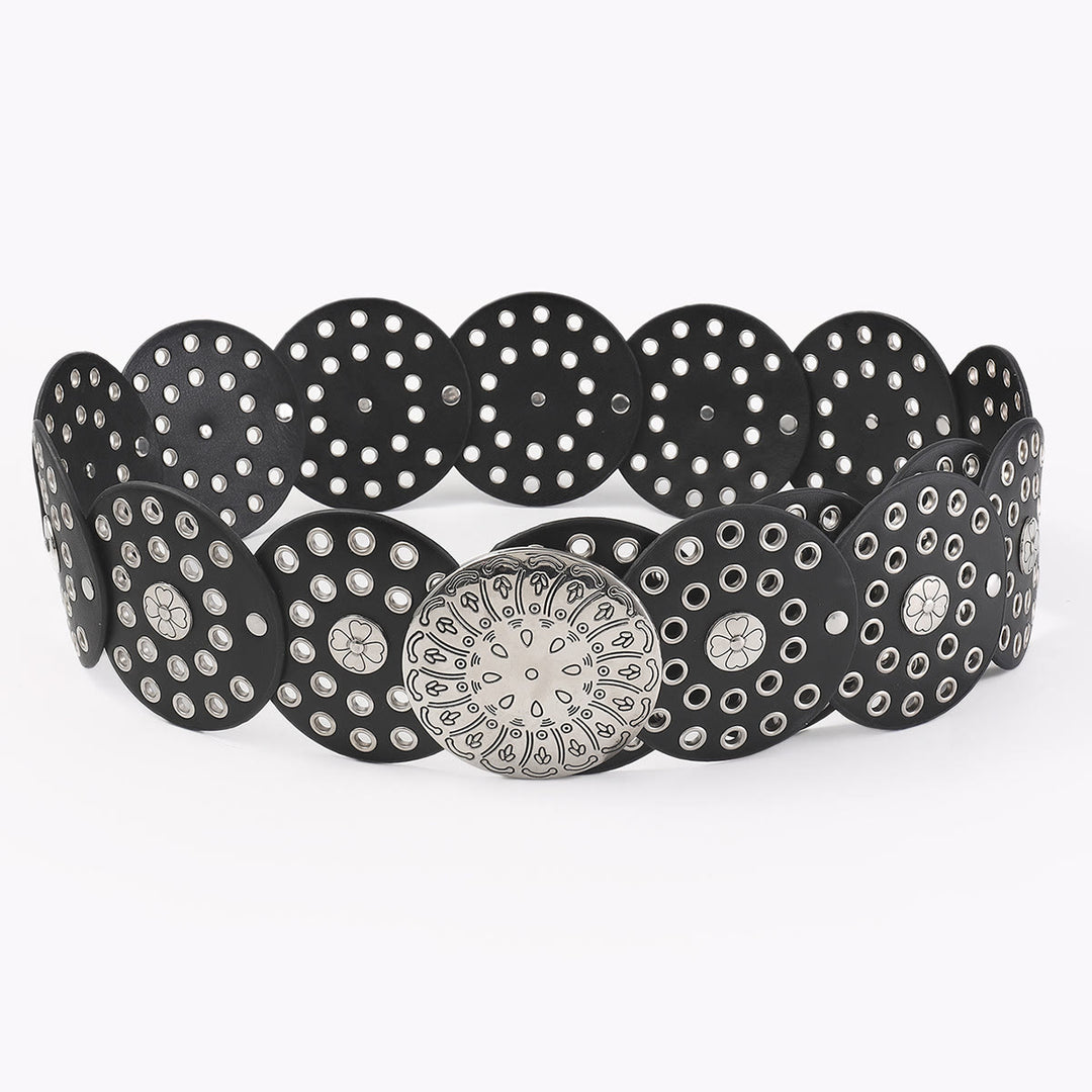 Cintura da donna in pelle con disco in argento cavo in stile western - image 2