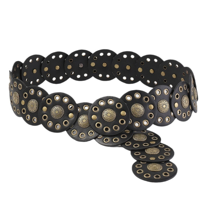 Cintura da donna in pelle nera circolare retrò cava - image 2