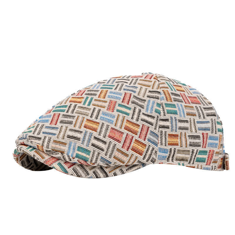 Cappello basco a quadri jacquard colorati retrò artistici - Sei pezzi - Azzurro chiaro - Regolabile (22 1/2"-24") - image 0