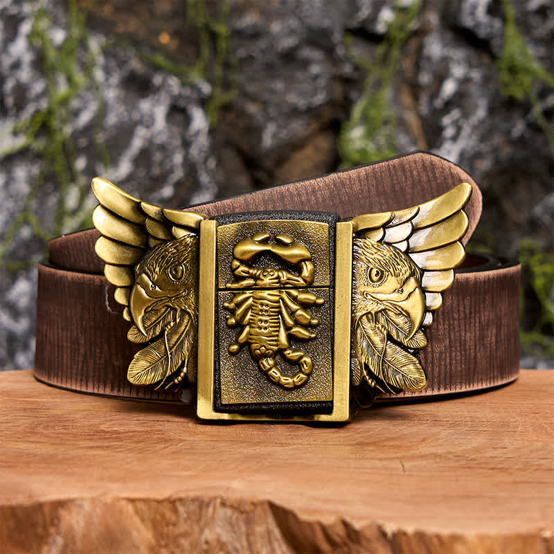 Cintura da uomo fai da te in bronzo con aquila e scoiattolo, in pelle, con accendino nascosto - Scopione e Aquila - Cintura marrone anticata - 42 - image 8