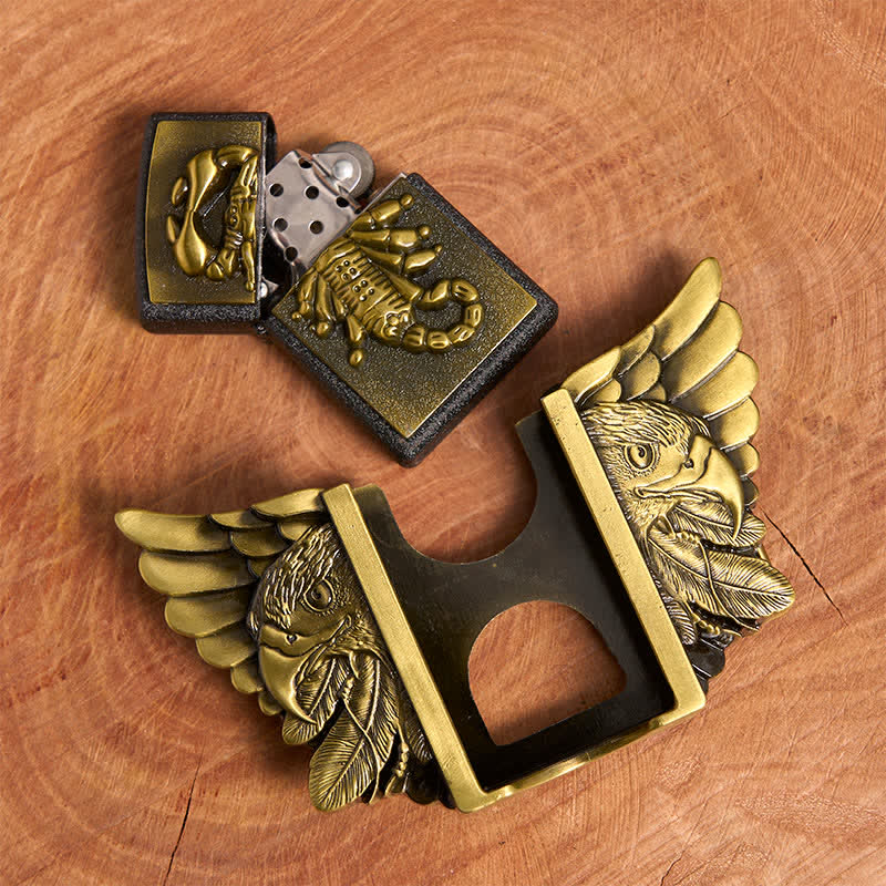 Cintura da uomo fai da te in bronzo con aquila e scoiattolo, in pelle, con accendino nascosto - image 4
