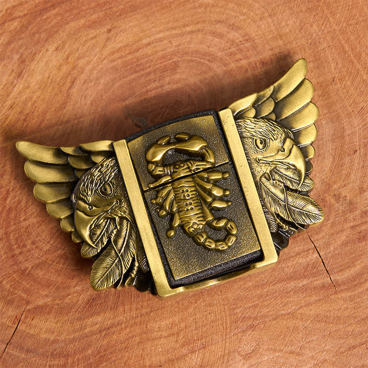 Cintura da uomo fai da te in bronzo con aquila e scoiattolo, in pelle, con accendino nascosto - image 3