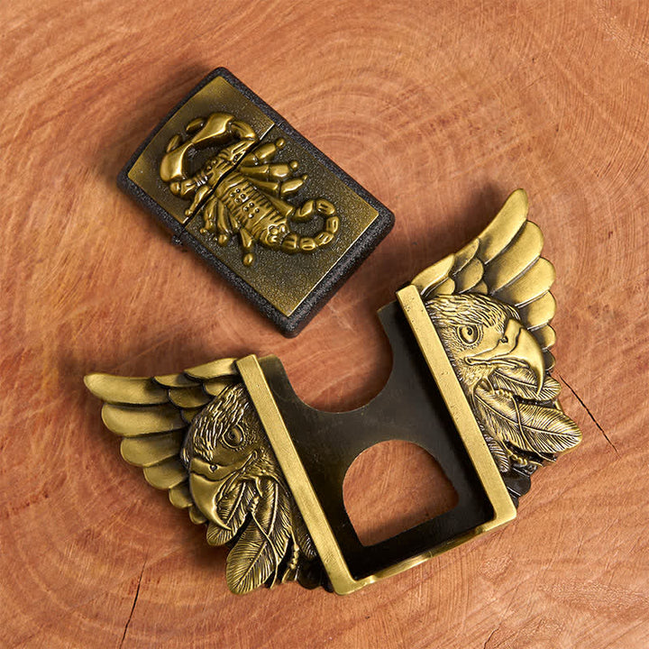 Cintura da uomo fai da te in bronzo con aquila e scoiattolo, in pelle, con accendino nascosto - image 5