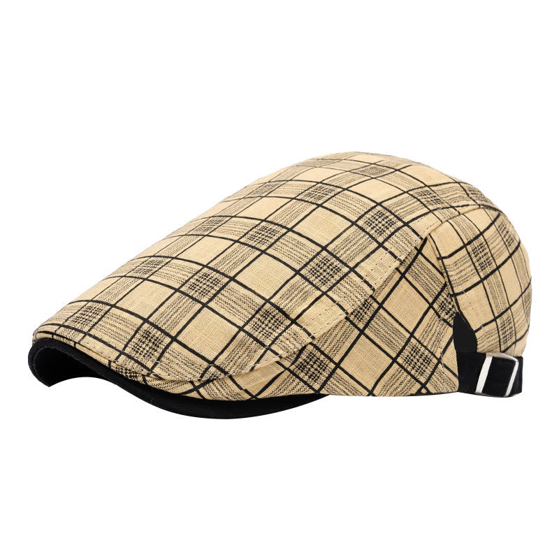 Cappello basco a righe e quadri in puro cotone, moda primavera ed estate - Griglia del cammello - Regolabile (22"-24") - image 0