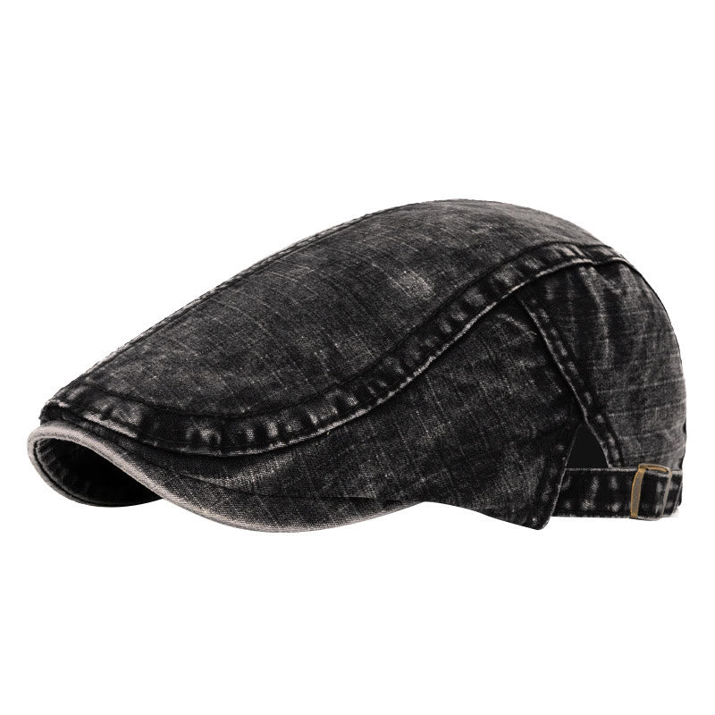Berretto in puro cotone lavato in stile britannico primaverile ed estivo - Nero - Regolabile (22"-24") - image 0