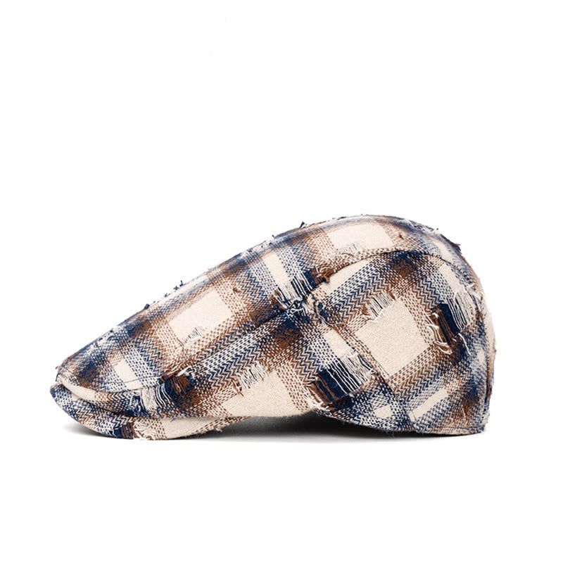Cappello basco vintage a quadri con bordo spezzato per autunno e inverno - image 1