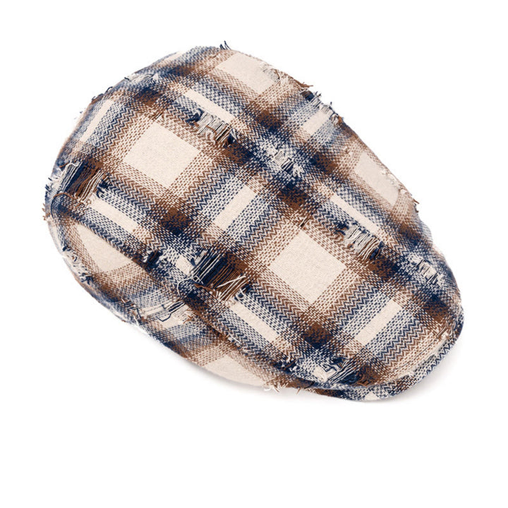 Cappello basco vintage a quadri con bordo spezzato per autunno e inverno - image 2