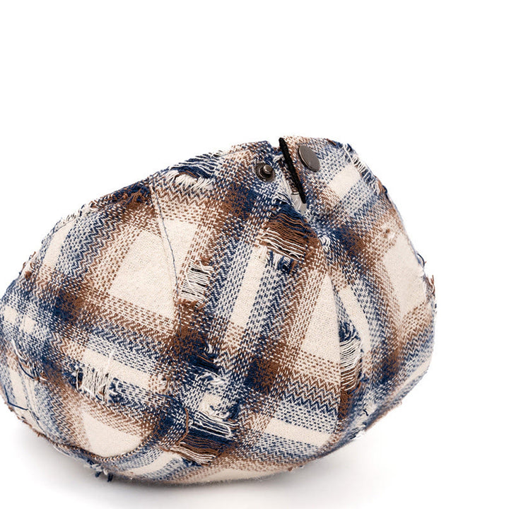 Cappello basco vintage a quadri con bordo spezzato per autunno e inverno - image 4