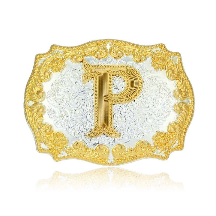 Cintura in pelle da uomo fai da te con fibbia a lettera iniziale dorata - P - Senza cintura - image 20