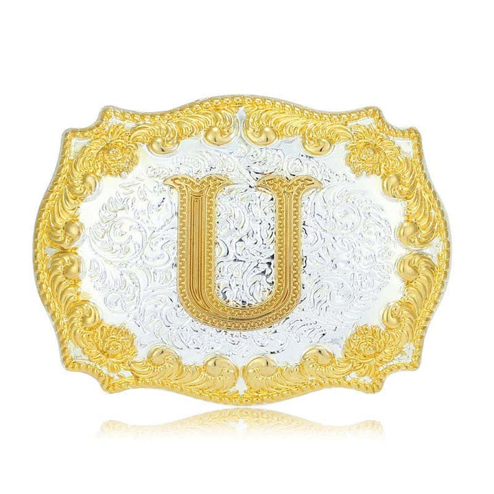 Cintura in pelle da uomo fai da te con fibbia a lettera iniziale dorata - U - Senza cintura - image 25