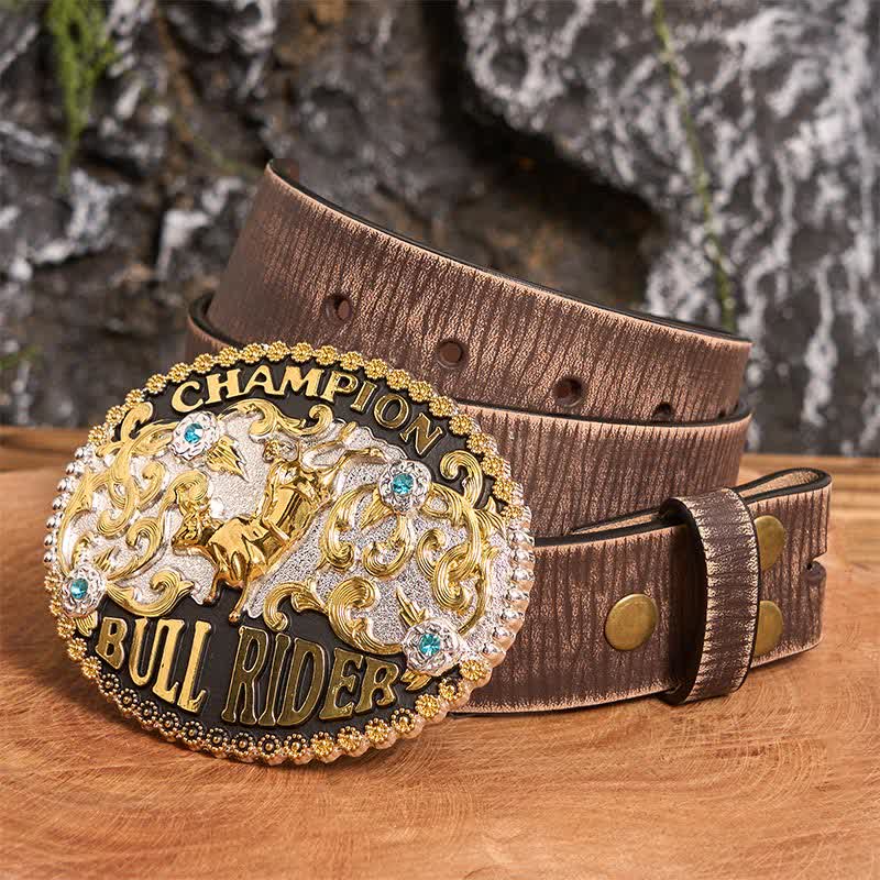 Cintura in pelle fai da te da uomo con fibbia grande Golden Bull Champion Bull Rider - Toro d'oro - Cintura marrone anticata - 42 - image 3