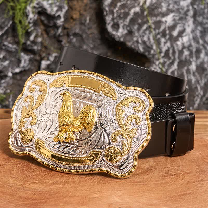 Cintura in pelle con fibbia da cowboy western fai da te Gold Rooster - Gallo - Cintura con aquila in rilievo nera - 42 - image 1