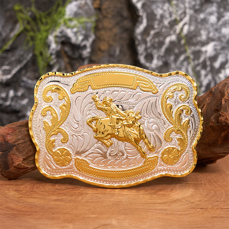 Cintura in pelle con fibbia da cowboy western fai da te per equitazione in oro - equitazione - Senza cintura - Cintura non inclusa - image 0