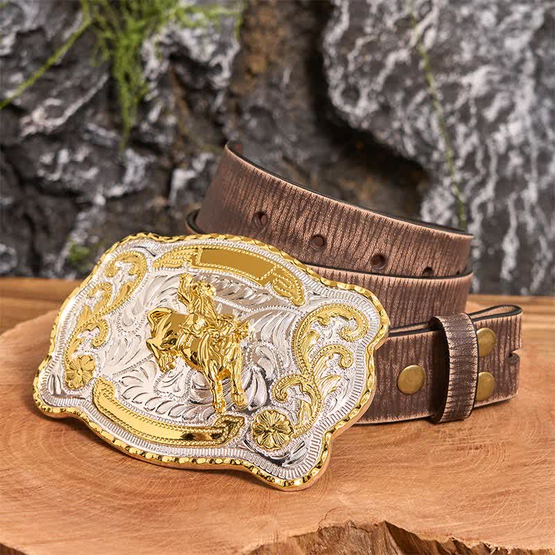 Cintura in pelle con fibbia da cowboy western fai da te per equitazione in oro - equitazione - Cintura marrone anticata - 42 - image 6