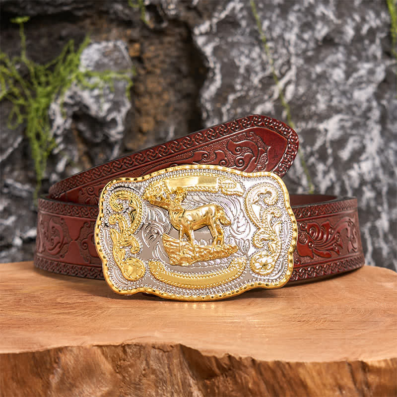 Cintura in pelle con fibbia da cowboy western fai da te Gold Deer - Cervo - Cintura marrone intagliata - 42 - image 7