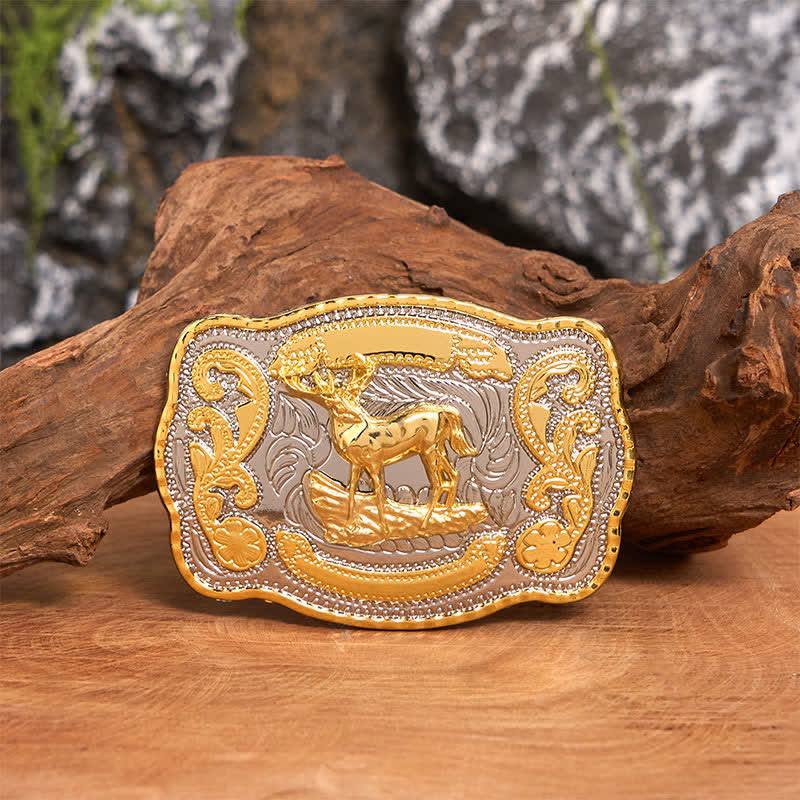 Cintura in pelle con fibbia da cowboy western fai da te Gold Deer - Cervo - Senza cintura - Cintura non inclusa - image 0