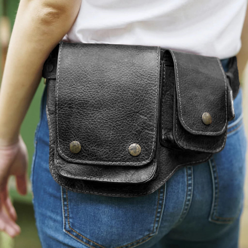 Borsa unisex retrò in pelle con bottone porta-telefono - image 1
