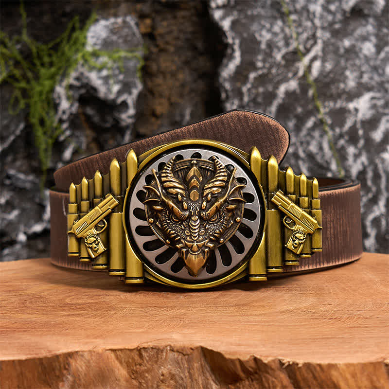 Cintura in pelle con fibbia girevole fai da te in bronzo con drago dal becco affilato - Drago dal becco affilato - Cintura marrone anticata - 42 - image 5