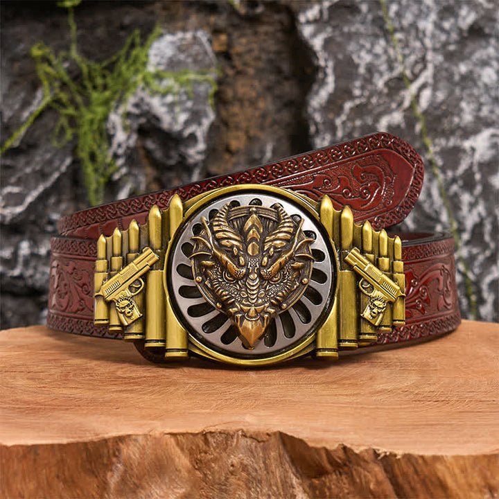 Cintura in pelle con fibbia girevole fai da te in bronzo con drago dal becco affilato - Drago dal becco affilato - Cintura marrone intagliata - 42 - image 6
