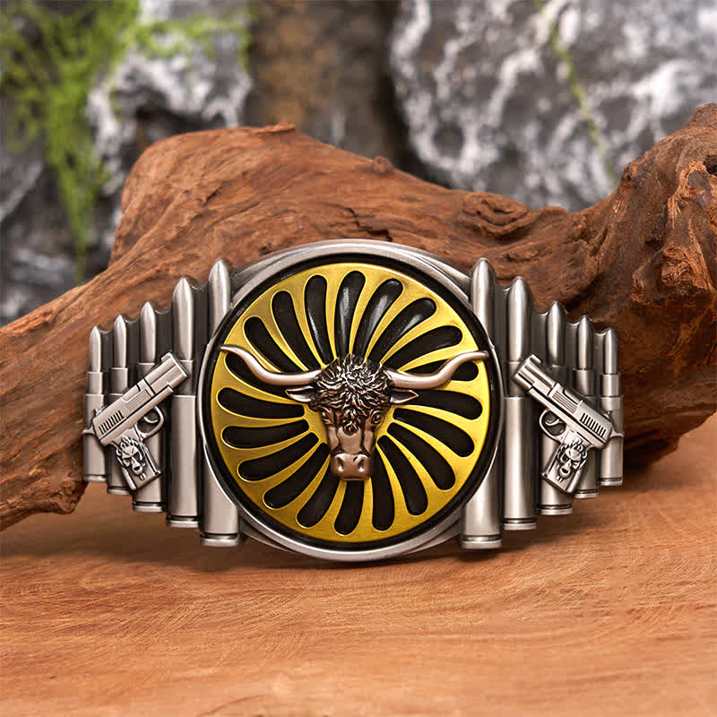 Cintura in pelle con fibbia girevole fai da te a forma di testa di toro in argento occidentale - Testa di toro - Senza cintura - Cintura non inclusa - image 0