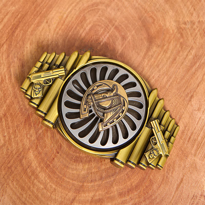 Cintura in pelle con fibbia a forma di ferro di cavallo in bronzo rotante fai da te con motivo a pistola e proiettile - image 1