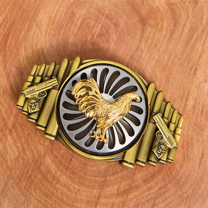 Cintura in pelle con fibbia girevole fai da te con motivo a pistola e proiettile a forma di gallo in bronzo - image 1