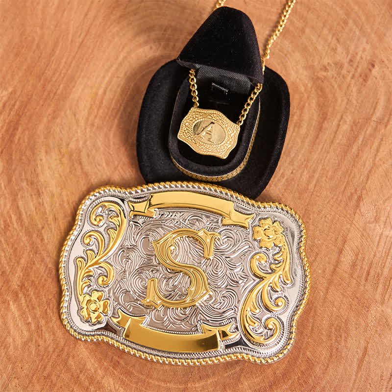 Set di collana in oro con fibbia per cintura fai da te con iniziale incisa - Fascio - Senza cintura - Cintura non inclusa - image 1