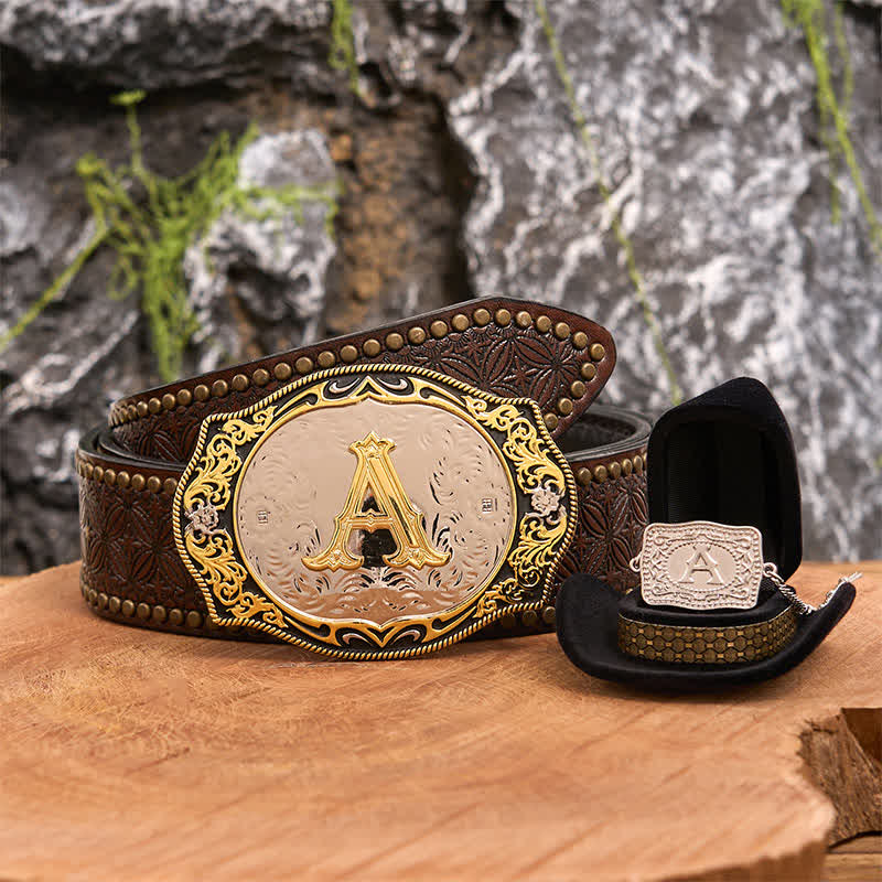 Set di collana in argento con fibbia per cintura fai da te con iniziale in oro e nero - Fascio - Cintura con rivetti marroni - 42 - image 4