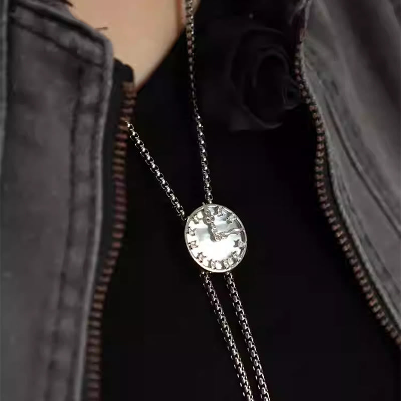 Cravatta Bolo unisex vintage in argento con design a orologio fisso - image 0
