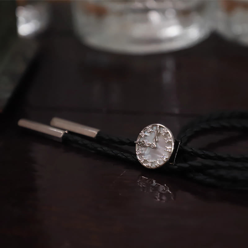 Cravatta Bolo unisex vintage in argento con design a orologio fisso - image 6