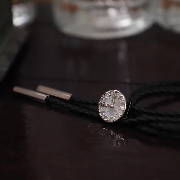 Cravatta Bolo unisex vintage in argento con design a orologio fisso - image 6