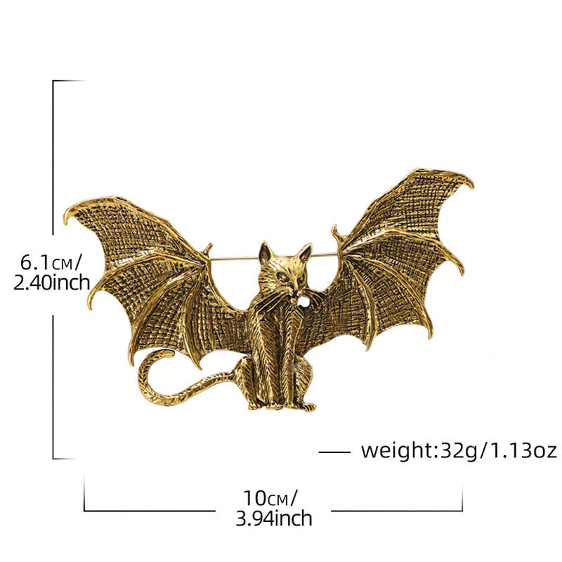 Spilla a forma di gatto alato in oro e argento per Halloween - image 3