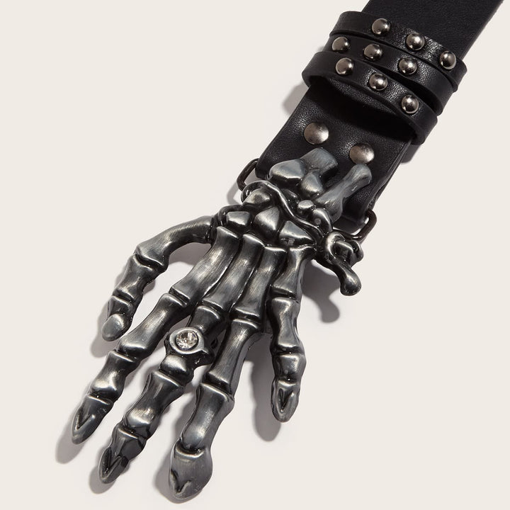 Cintura con rivetti a forma di mano di scheletro nera punk di Halloween - image 3