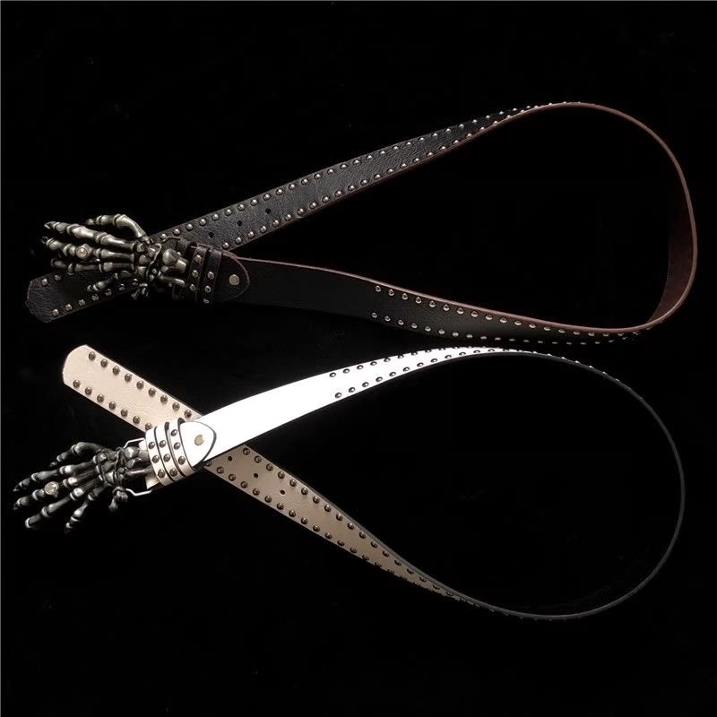 Cintura con rivetti a forma di mano di scheletro nera punk di Halloween - image 4
