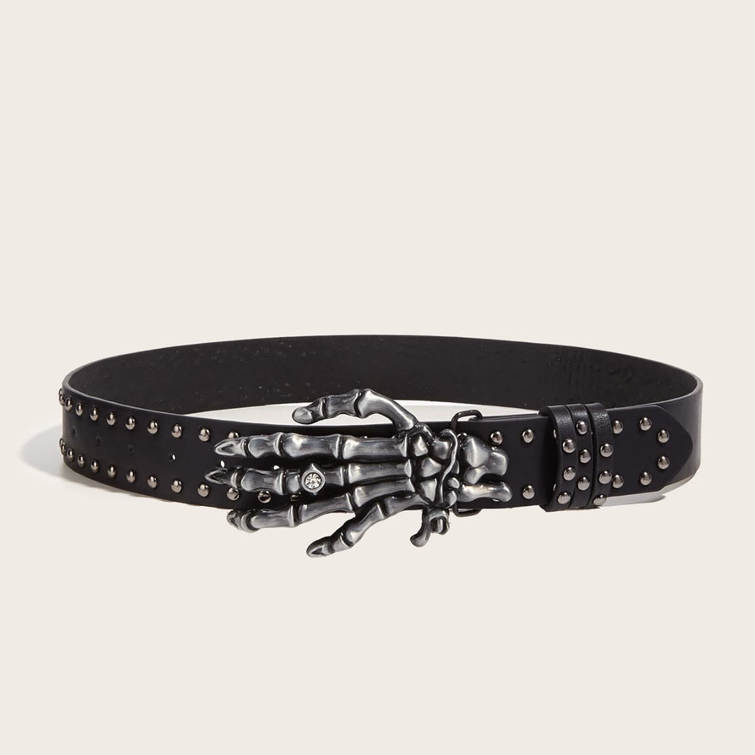 Cintura con rivetti a forma di mano di scheletro nera punk di Halloween - Nero - image 1