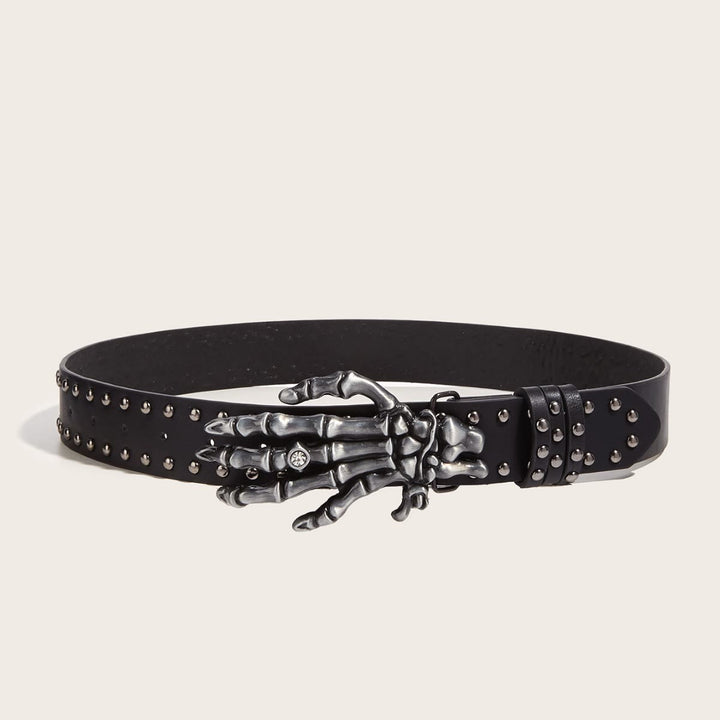 Cintura con rivetti a forma di mano di scheletro nera punk di Halloween - Nero - image 1