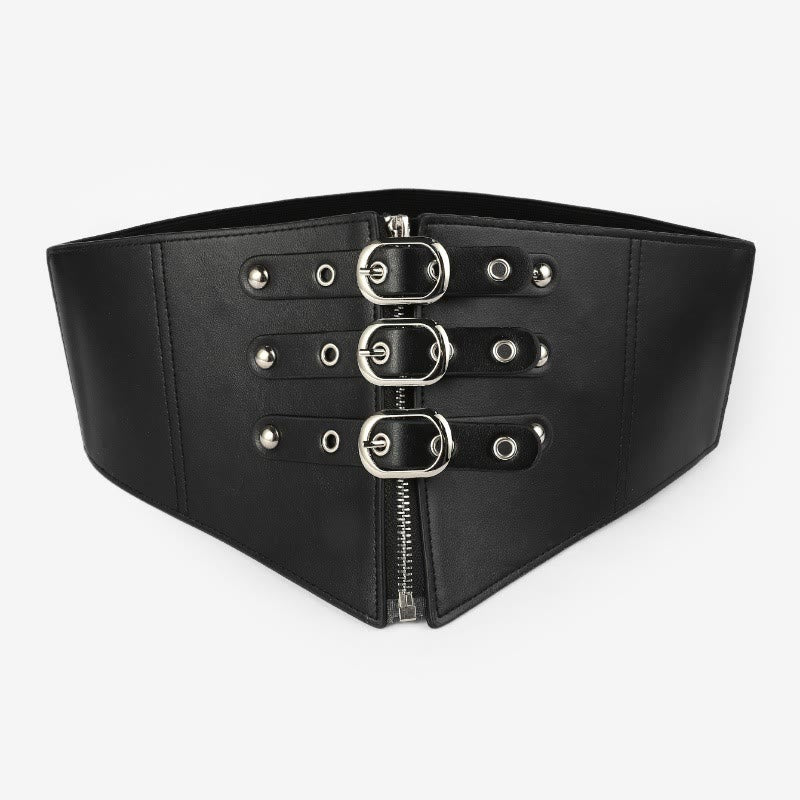 Cintura elastica da corsetto con fibbia ad ago nera e cerniera da donna - Nero - image 1