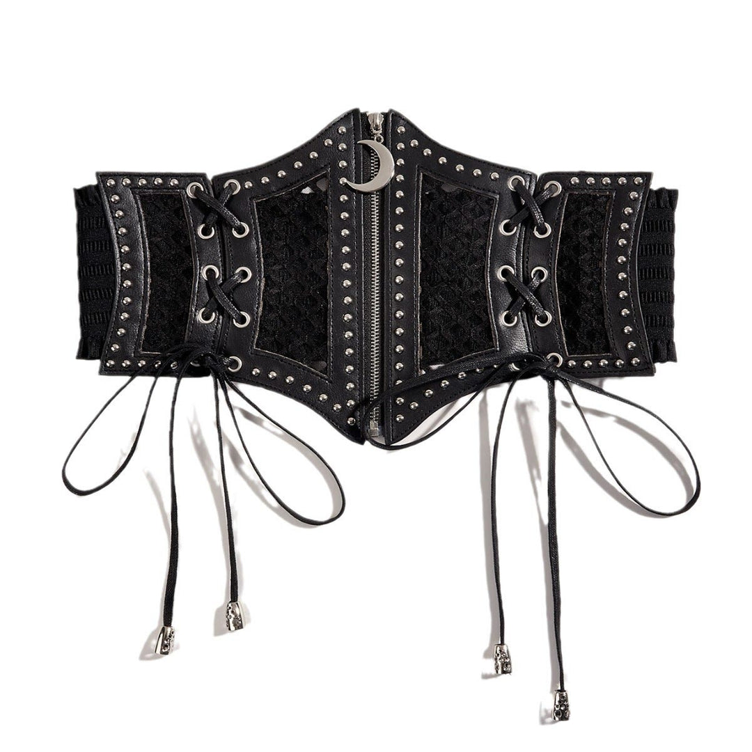 Cintura da donna con corsetto in rete con cerniera e cinturino alla moda nero - image 1