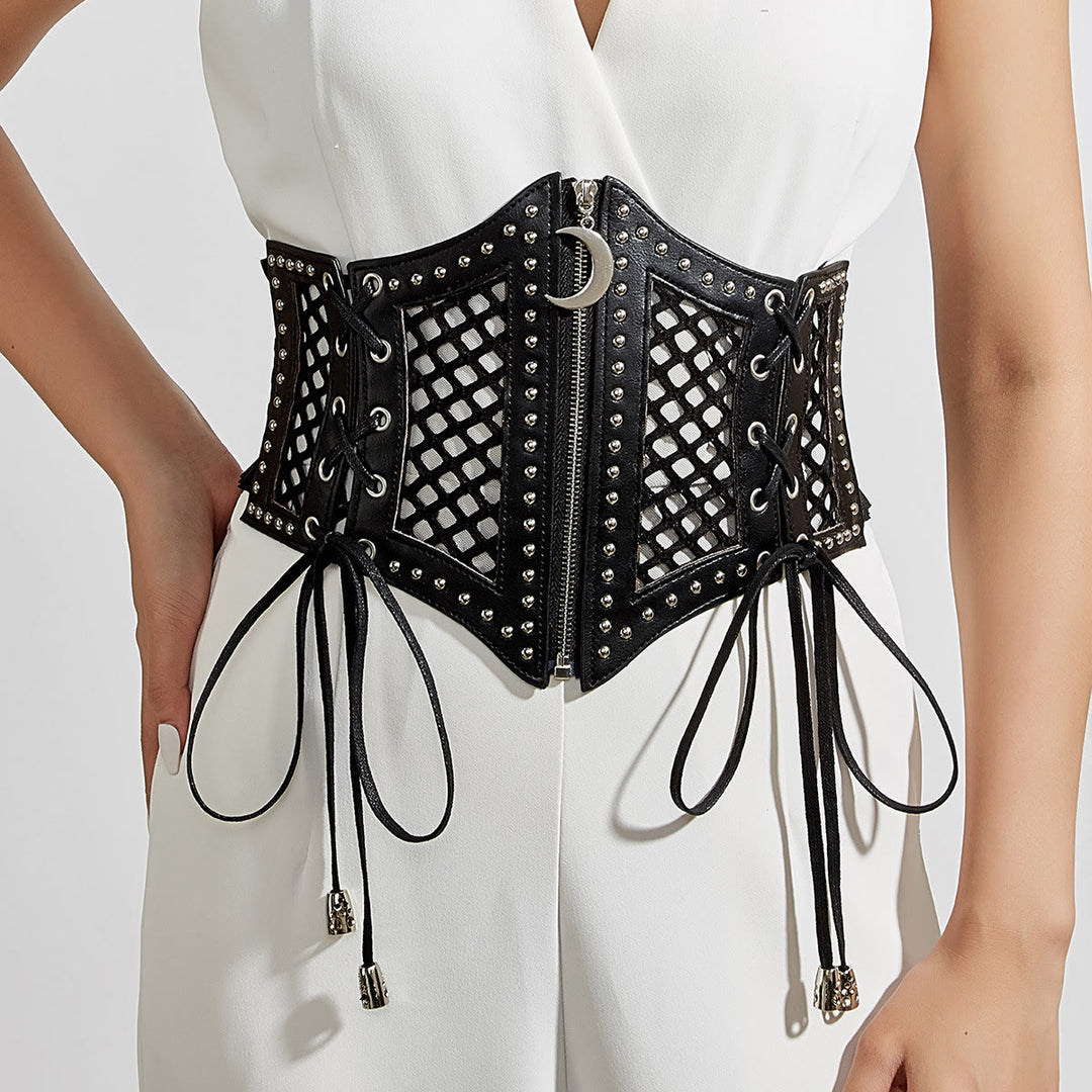 Cintura da donna con corsetto in rete con cerniera e cinturino alla moda nero - Nero - image 0
