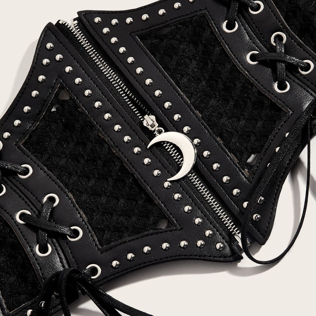 Cintura da donna con corsetto in rete con cerniera e cinturino alla moda nero - image 3