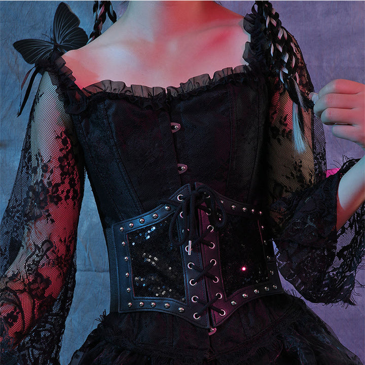 Cintura elastica da corsetto da donna con cinturino in pizzo nero - image 0